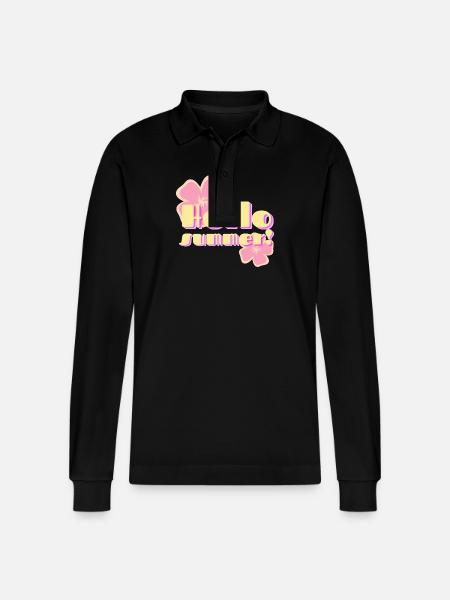 Hello Summer Retro Pastel Flowers - Stanley/Stella Organic Unisex Long-Sleeved Polo Shirt Prepster - black