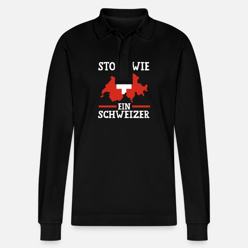 Schweizer Schweiz - Stanley/Stella Unisex Bio-Langarm-Poloshirt Prepster - Schwarz