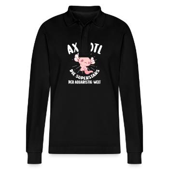 Axolotl - Stanley/Stella Unisex Bio-Langarm-Poloshirt Prepster - Schwarz - Vorne - Anna (173cm) & Nico (186cm)
