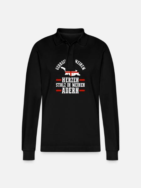 Georgian Georgia - Stanley/Stella Organic Unisex Long-Sleeved Polo Shirt Prepster - black