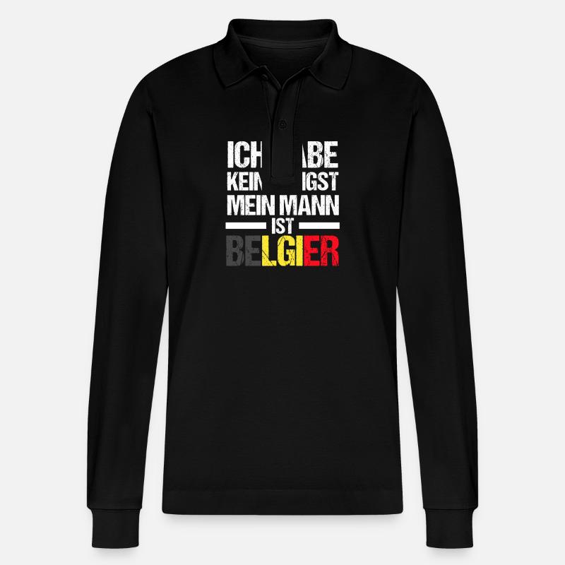Belgier Belgien - Stanley/Stella Unisex Bio-Langarm-Poloshirt Prepster - Schwarz
