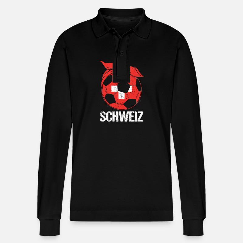 Schweizer Mama Mutter Schweiz - Stanley/Stella Unisex Bio-Langarm-Poloshirt Prepster - Schwarz