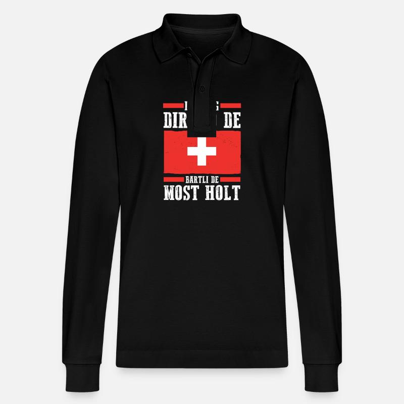 Schweizer Schweiz - Stanley/Stella Unisex Bio-Langarm-Poloshirt Prepster - Schwarz
