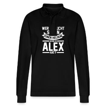Alexander Alexandra Alexa Alex - Stanley/Stella Unisex Bio-Langarm-Poloshirt Prepster - Schwarz - Vorne - Anna (173cm) & Nico (186cm)