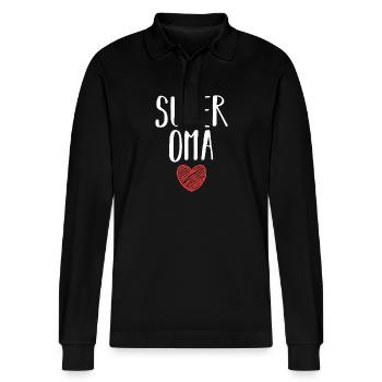 Grandmother Grandma - Stanley/Stella Organic Unisex Long-Sleeved Polo Shirt Prepster - black - Front - Anna (173cm) & Nico (186cm)