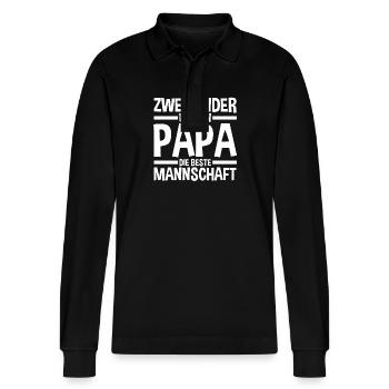 Papa Von 2 Kindern - Stanley/Stella Unisex Bio-Langarm-Poloshirt Prepster - Schwarz - Vorne - Anna (173cm) & Nico (186cm)