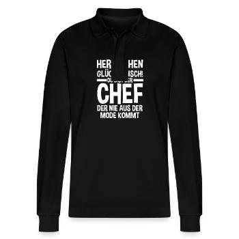 Chef Gruppenleiter Teamleiter Vorgesetzter - Stanley/Stella Unisex Bio-Langarm-Poloshirt Prepster - Schwarz - Vorne - Anna (173cm) & Nico (186cm)