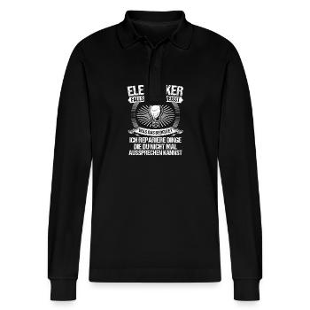 Master Electrician Electrical Engineer Electrician - Stanley/Stella Organic Unisex Long-Sleeved Polo Shirt Prepster - black - Front - Anna (173cm) & Nico (186cm)