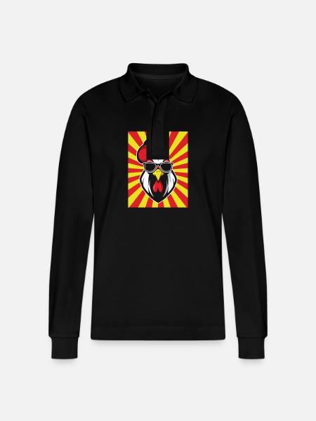 Chicken Rooster - Stanley/Stella Organic Unisex Long-Sleeved Polo Shirt Prepster - black