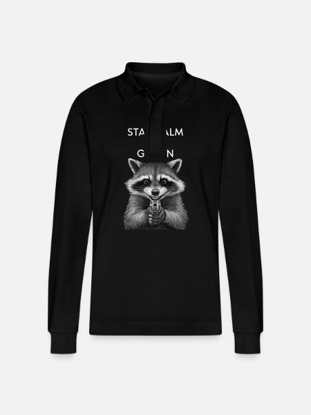 Meme raccoon - Stanley/Stella Organic Unisex Long-Sleeved Polo Shirt Prepster - black