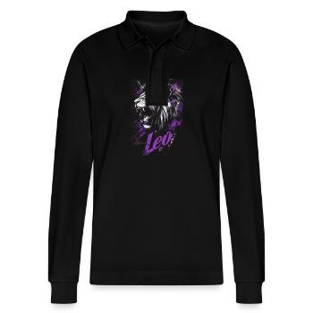 Löwe Leo - Stanley/Stella Organic Unisex Long-Sleeved Polo Shirt Prepster - black - Front - Anna (173cm) & Nico (186cm)