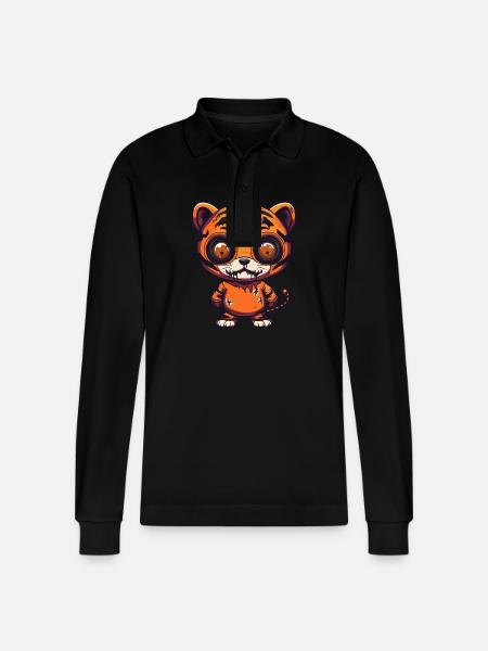 Tiger Halloween Lustig Zombie - Stanley/Stella Unisex Bio-Langarm-Poloshirt Prepster - Schwarz