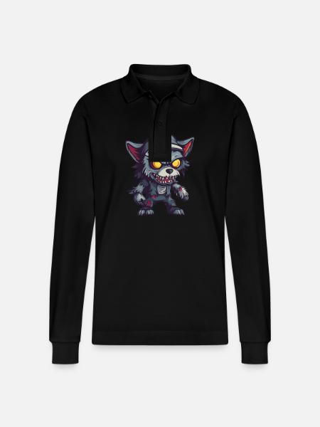 Wolf Halloween Funny Zombie - Stanley/Stella Organic Unisex Long-Sleeved Polo Shirt Prepster - black