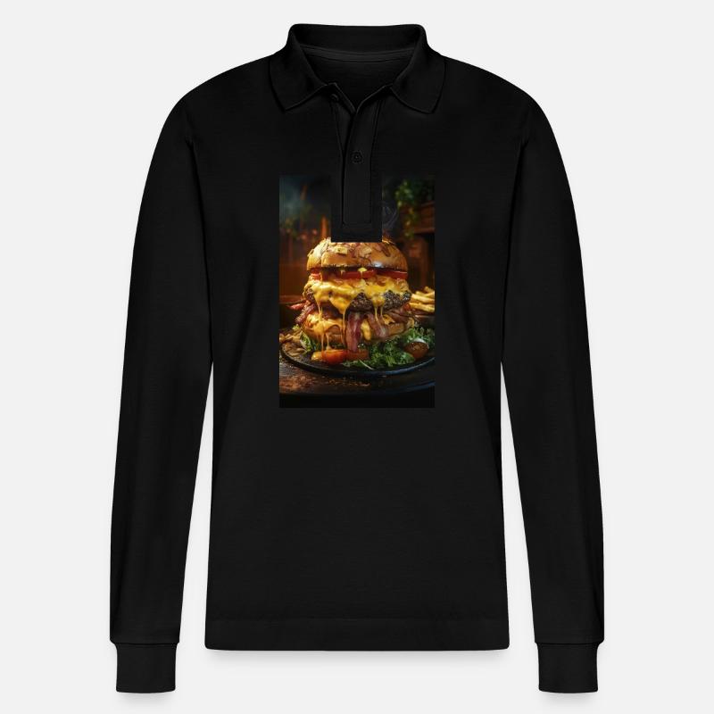 Epic Bacon Cheese Burger Stack - Stanley/Stella Organic Unisex Long-Sleeved Polo Shirt Prepster - black