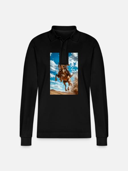 Epischer Cowboy-Sprung - Stanley/Stella Unisex Bio-Langarm-Poloshirt Prepster - Schwarz
