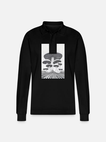 Optical Mushroom Forest - Stanley/Stella Organic Unisex Long-Sleeved Polo Shirt Prepster - black