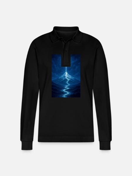 Moonlight River from the Sky - Stanley/Stella Organic Unisex Long-Sleeved Polo Shirt Prepster - black