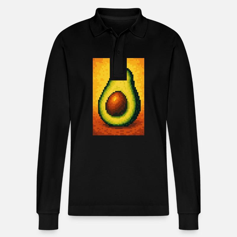 Pixel Avocado Pop - Stanley/Stella Unisex Bio-Langarm-Poloshirt Prepster - Schwarz
