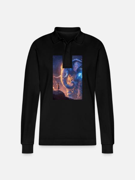 Celestial Elephant Guardian - Stanley/Stella Organic Unisex Long-Sleeved Polo Shirt Prepster - black