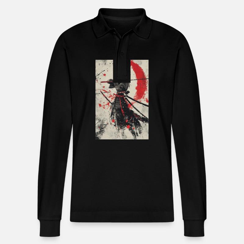 Samurai-Geist in Rot und Schwarz - Stanley/Stella Unisex Bio-Langarm-Poloshirt Prepster - Schwarz