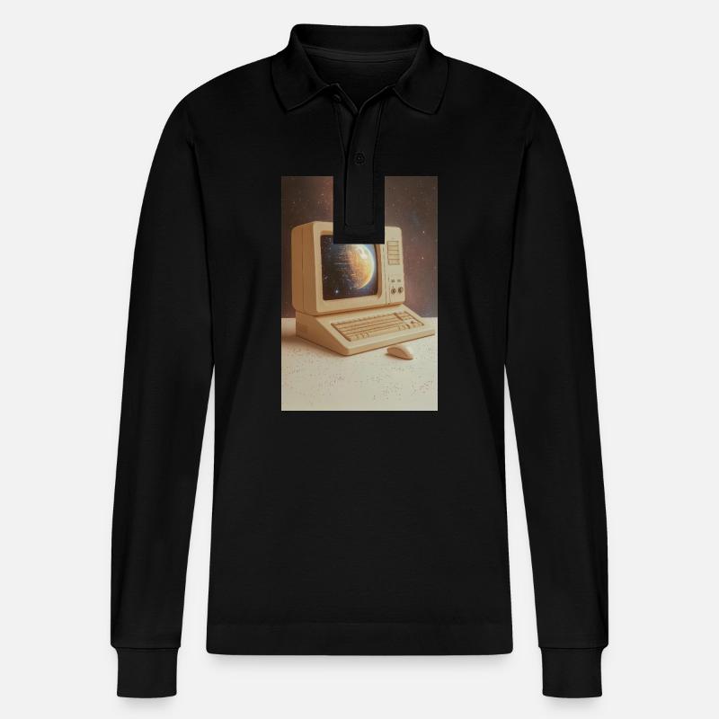 Retro-Computer trifft Weltraum - Stanley/Stella Unisex Bio-Langarm-Poloshirt Prepster - Schwarz