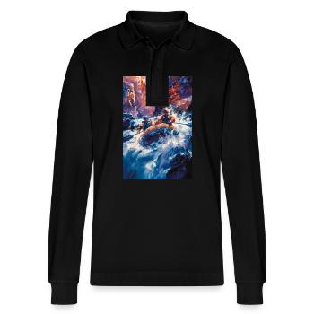 Whitewater Canyon Thrill Ride - Stanley/Stella Organic Unisex Long-Sleeved Polo Shirt Prepster - black - Front - Anna (173cm) & Nico (186cm)