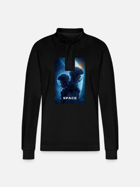 Astronauts in Deep Space - Stanley/Stella Organic Unisex Long-Sleeved Polo Shirt Prepster - black