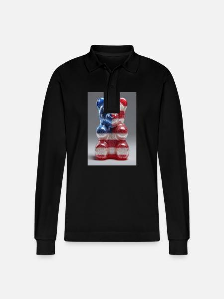 American Flag Gummy Bear - Stanley/Stella Organic Unisex Long-Sleeved Polo Shirt Prepster - black
