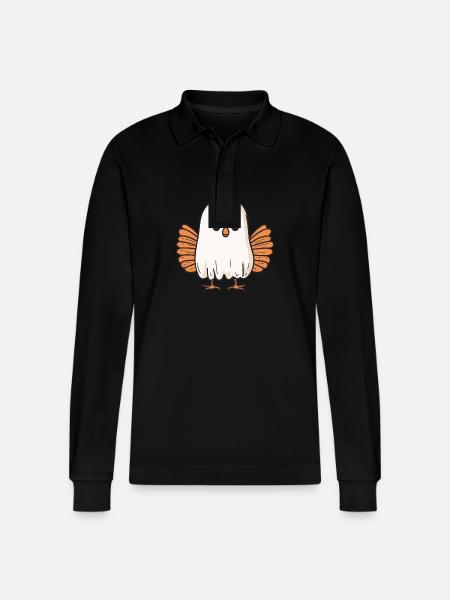 Turkey Halloween Funny Ghost - Stanley/Stella Organic Unisex Long-Sleeved Polo Shirt Prepster - black