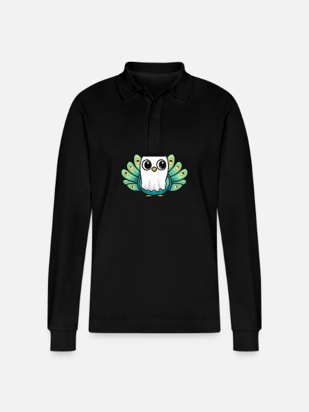 Peacock Bird Halloween Funny Ghost - Stanley/Stella Organic Unisex Long-Sleeved Polo Shirt Prepster - black