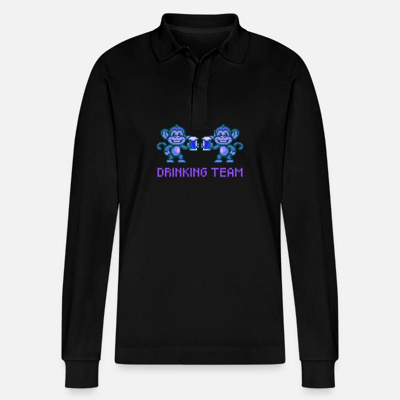 Affe Drinking Team Bier Party - Stanley/Stella Unisex Bio-Langarm-Poloshirt Prepster - Schwarz