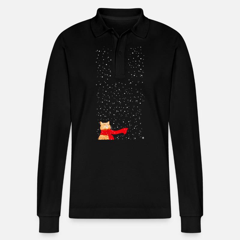 Schneekatze getigert (lang) - Stanley/Stella Unisex Bio-Langarm-Poloshirt Prepster - Schwarz