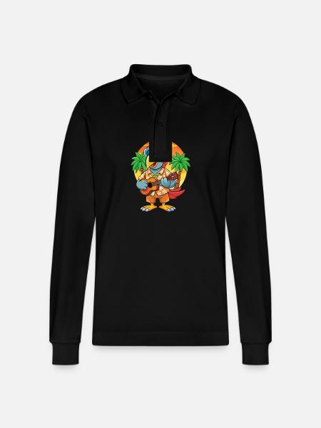 Sjove papegøje sommer strand solbriller Hawaiian - Stanley/Stella Prepster økologisk unisex langærmet poloshirt - sort