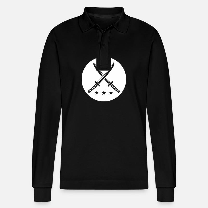 Samurai Sword Symbol - Stanley/Stella Organic Unisex Long-Sleeved Polo Shirt Prepster - black