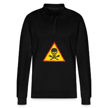 SKULL WAR HELMET GRENADE GERMAN - Stanley/Stella Organic Unisex Long-Sleeved Polo Shirt Prepster - black - Front - Anna (173cm) & Nico (186cm)
