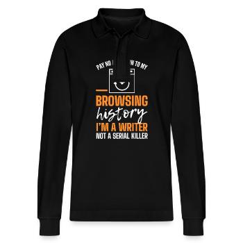 Author - Stanley/Stella Organic Unisex Long-Sleeved Polo Shirt Prepster - black - Front - Anna (173cm) & Nico (186cm)