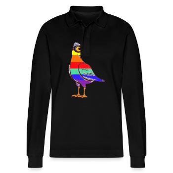 LGBT Regenbogen Möwe Möwen maritim - Stanley/Stella Unisex Bio-Langarm-Poloshirt Prepster - Schwarz - Vorne - Anna (173cm) & Nico (186cm)