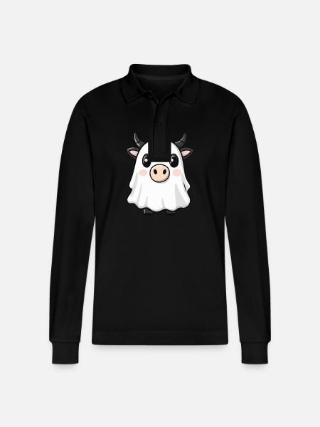 Kuh Halloween Lustig Geist - Stanley/Stella Unisex Bio-Langarm-Poloshirt Prepster - Schwarz