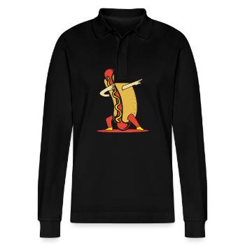 Hot Dog Snack - Stanley/Stella Organic Unisex Long-Sleeved Polo Shirt Prepster - black - Front - Anna (173cm) & Nico (186cm)