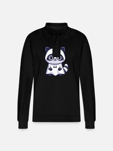 Waschbär Halloween Lustig Geist - Stanley/Stella Unisex Bio-Langarm-Poloshirt Prepster - Schwarz