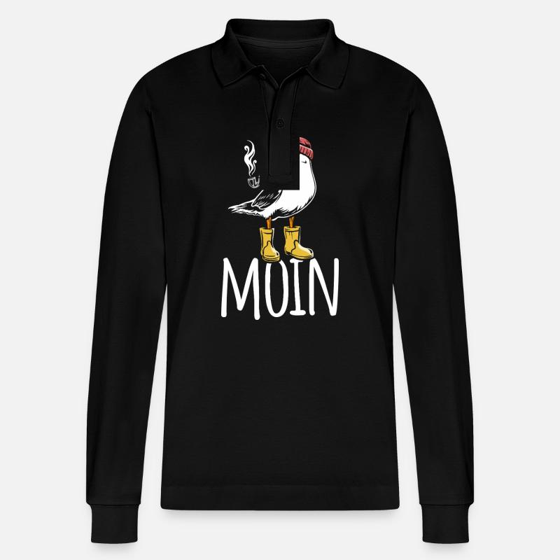 Möwe - Moin - Nordsee - Geschenk - Stanley/Stella Unisex Bio-Langarm-Poloshirt Prepster - Schwarz