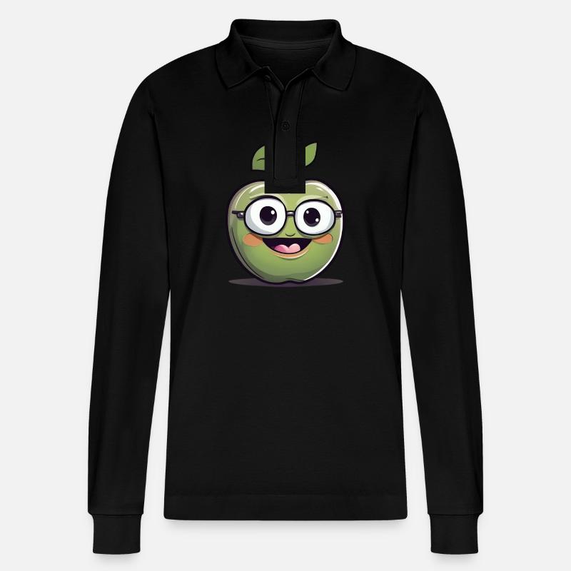 Apple Fruit Fruit Nerd - Stanley/Stella Organic Unisex Long-Sleeved Polo Shirt Prepster - black