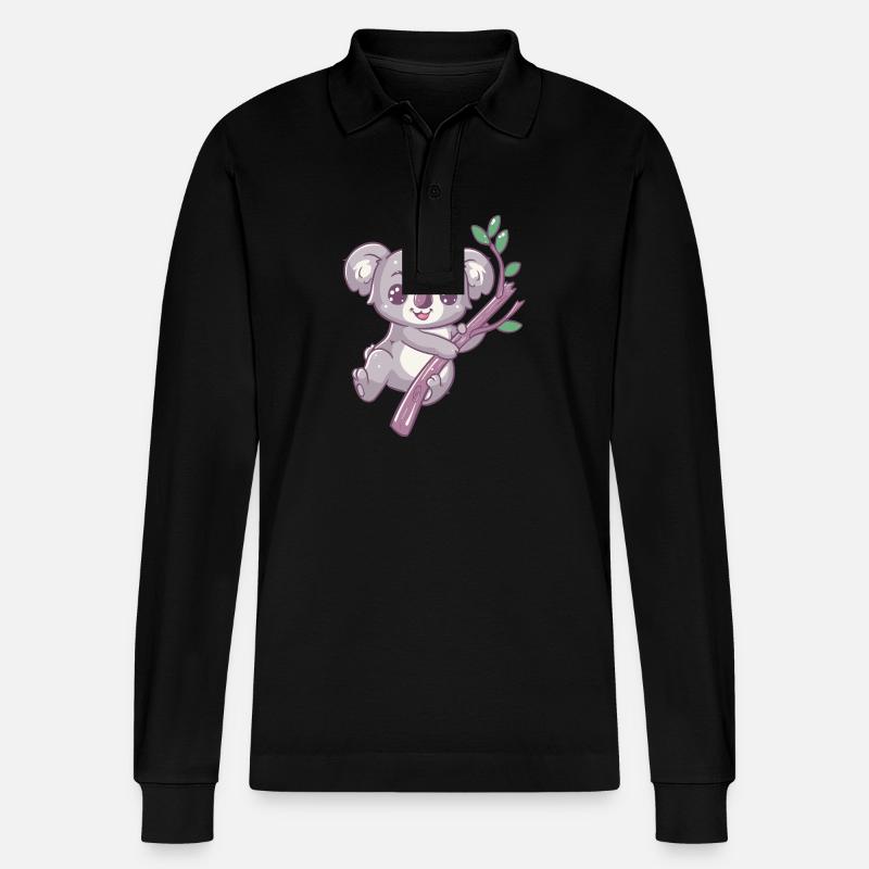 glücklicher Koalabär Koala - Stanley/Stella Unisex Bio-Langarm-Poloshirt Prepster - Schwarz