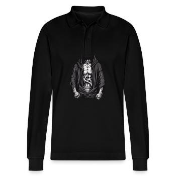 Halloween Sensenmann Skelett Schädel Design - Stanley/Stella Unisex Bio-Langarm-Poloshirt Prepster - Schwarz - Vorne - Anna (173cm) & Nico (186cm)