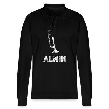 Gift for Alwin - Stanley/Stella Organic Unisex Long-Sleeved Polo Shirt Prepster - black - Front - Anna (173cm) & Nico (186cm)