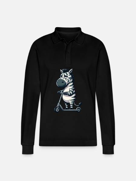 Mürrisches Zebra Roller Comic Rollerspaß - Stanley/Stella Unisex Bio-Langarm-Poloshirt Prepster - Schwarz