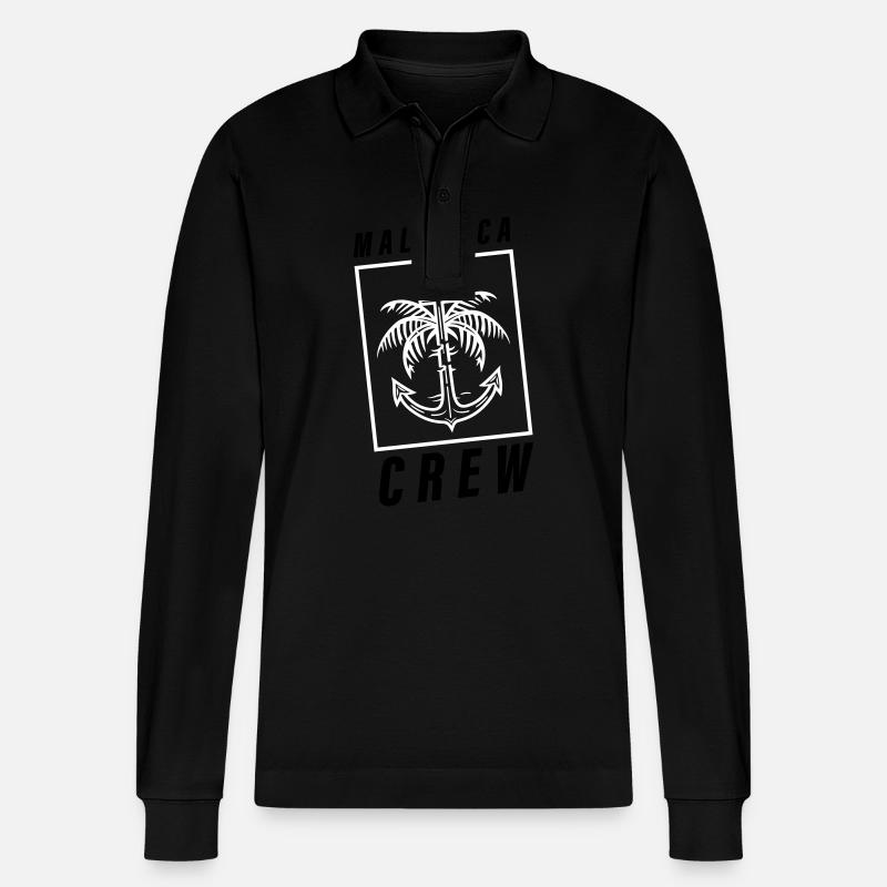 Mallorca Crew Palme Anker - Stanley/Stella Unisex Bio-Langarm-Poloshirt Prepster - Schwarz