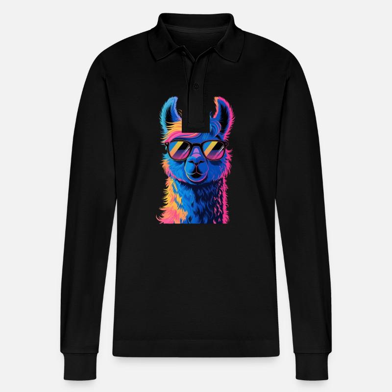 Alpaka Llama - Stanley/Stella Unisex Bio-Langarm-Poloshirt Prepster - Schwarz
