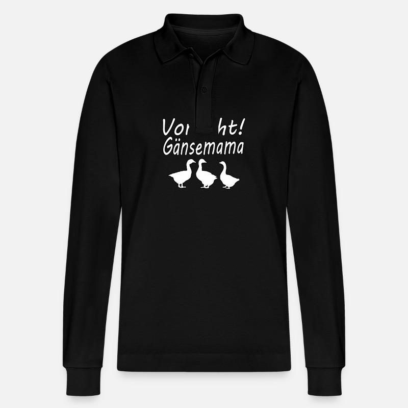 Vorsicht Gänsemama - Stanley/Stella Unisex Bio-Langarm-Poloshirt Prepster - Schwarz
