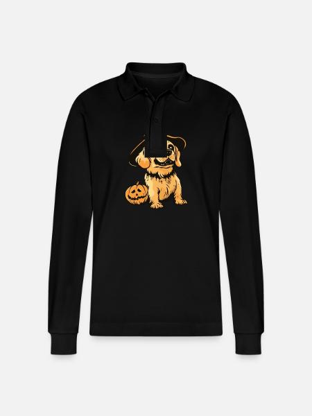 Golden Retriever Dog Halloween Zombie - Stanley/Stella Organic Unisex Long-Sleeved Polo Shirt Prepster - black